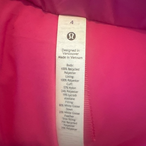 Lululemon Crop Pink Puffer Jacket Size 4 - Picture 9 of 10